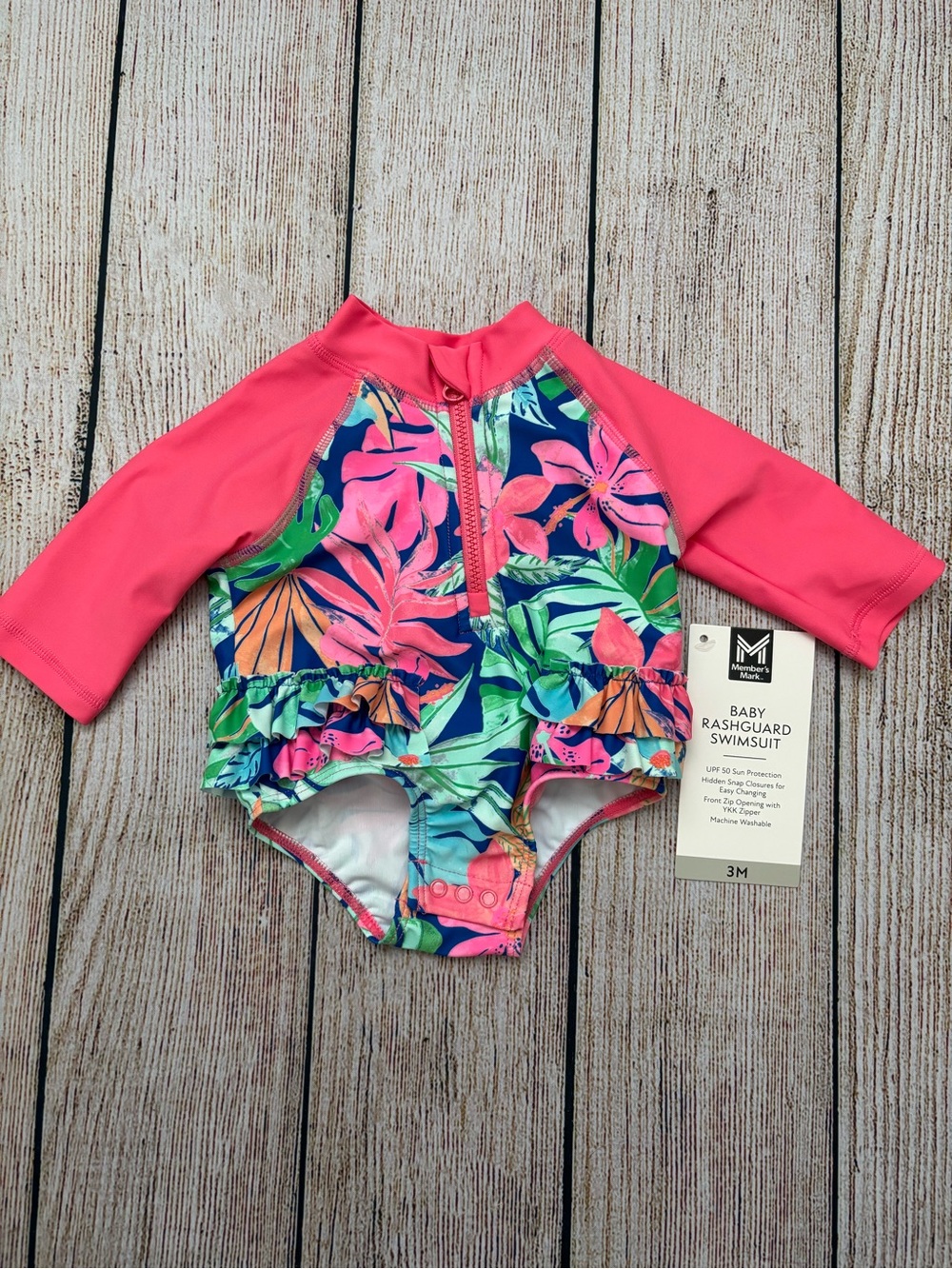 Members Mark Baby Rashguard Swimsuit - Pink Floral